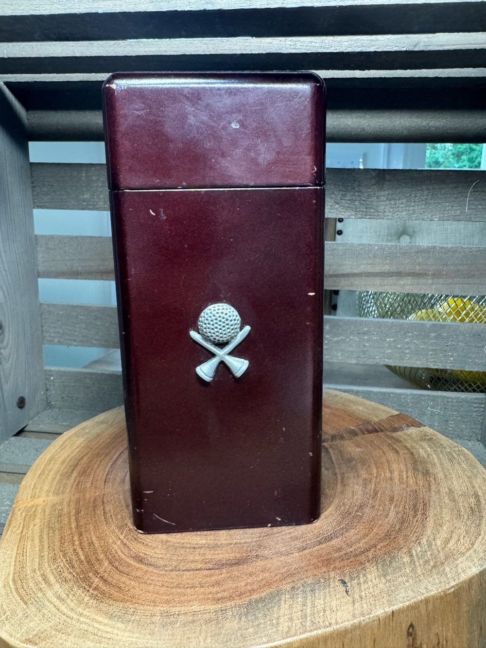 Golf Motif Mahogany Stained Wood Cigar Humidor Box